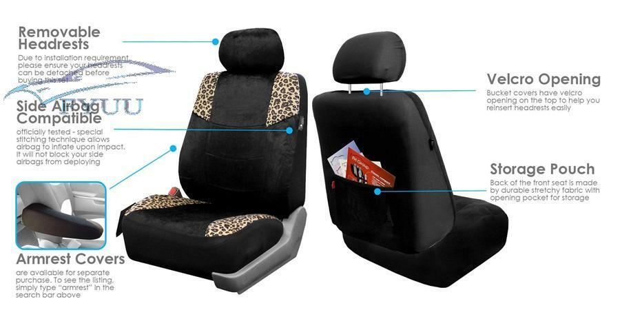 5 Seat Lush Velour Seat Cover Split Bench Leopard Full Set For Car SUV Truck