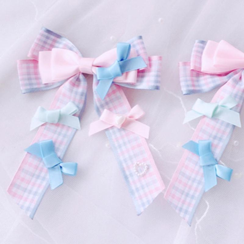 Big Bowknot Hair Barrette Plaid Bowknots Hair Clips Lovely Lolita Side Hair Clip
