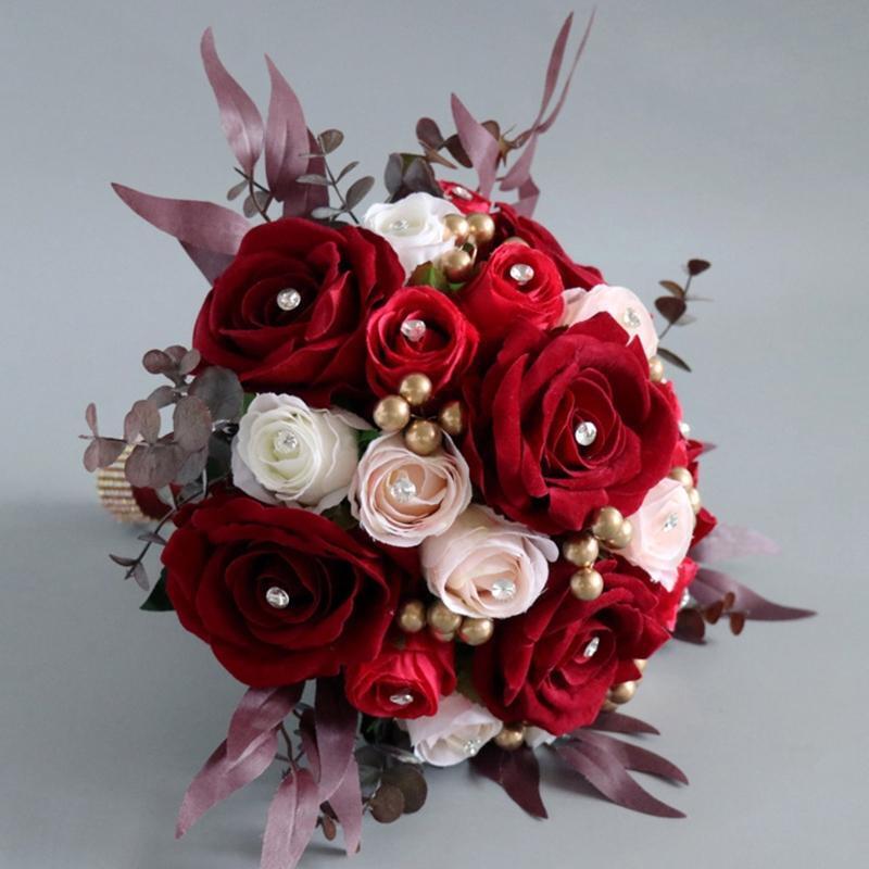 Wedding Bouquet Silk Roses Bridal Hand Bouquet Bridesmaid Holding Flowers Decor