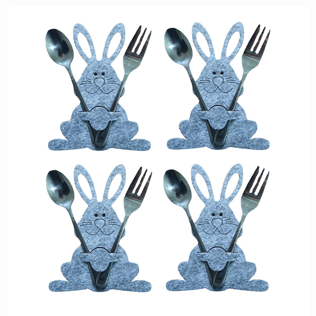 Cutlery Bag - Easter Bunny Dinner Table Decor Supplies 4 Pieces (Grey)