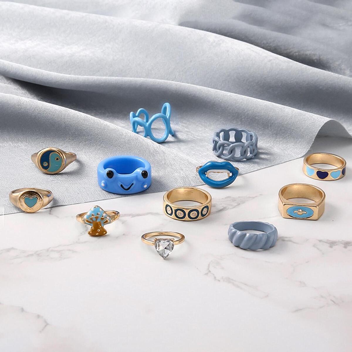12Pcs Rings Statement Ring Decoration Versatile Ring Jewelry Gifts