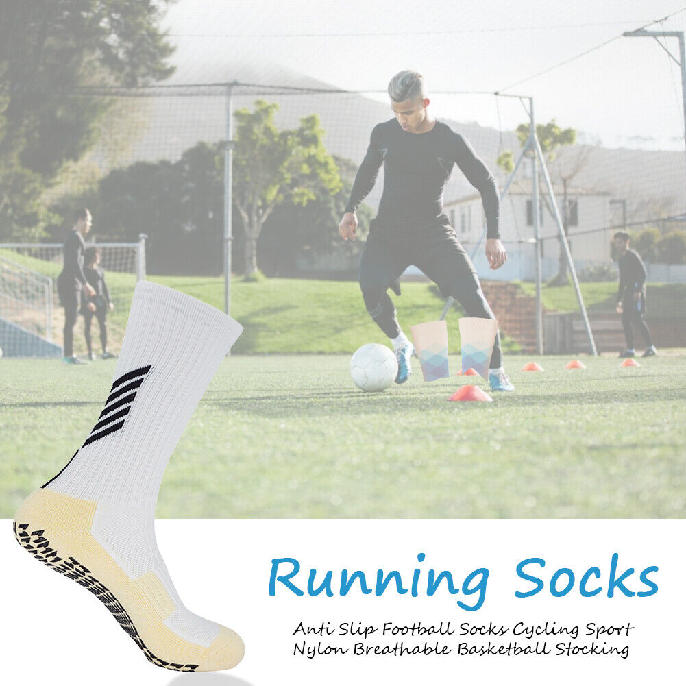 Anti Slip Football Socks Cycling Breathable Basketball Stocking (White)