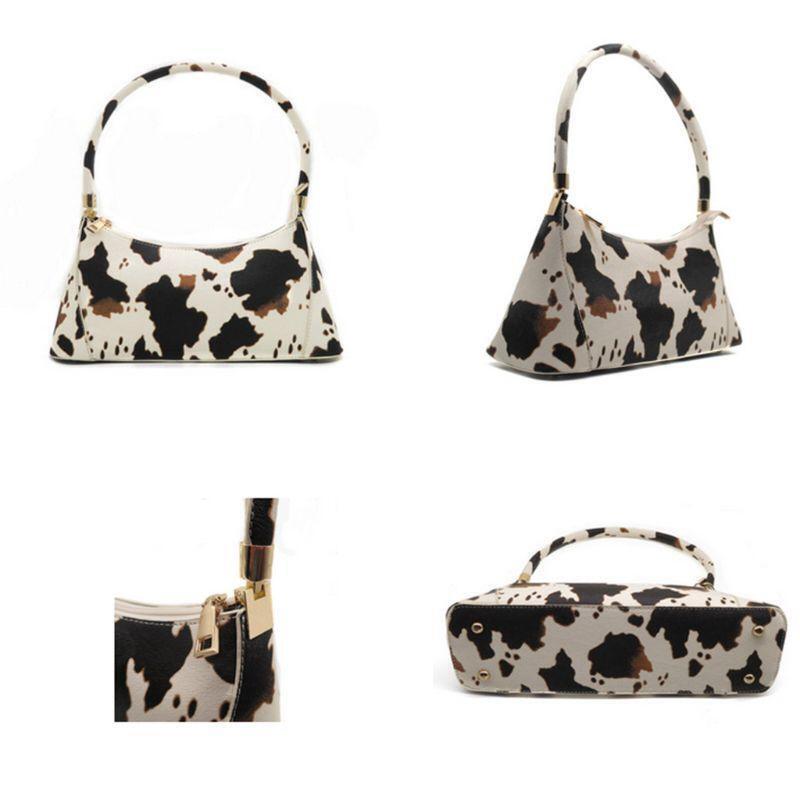 Cartoon Cow Print Women PU Leather Handbag Shoulder Lady Armpit Bag Tote Purse