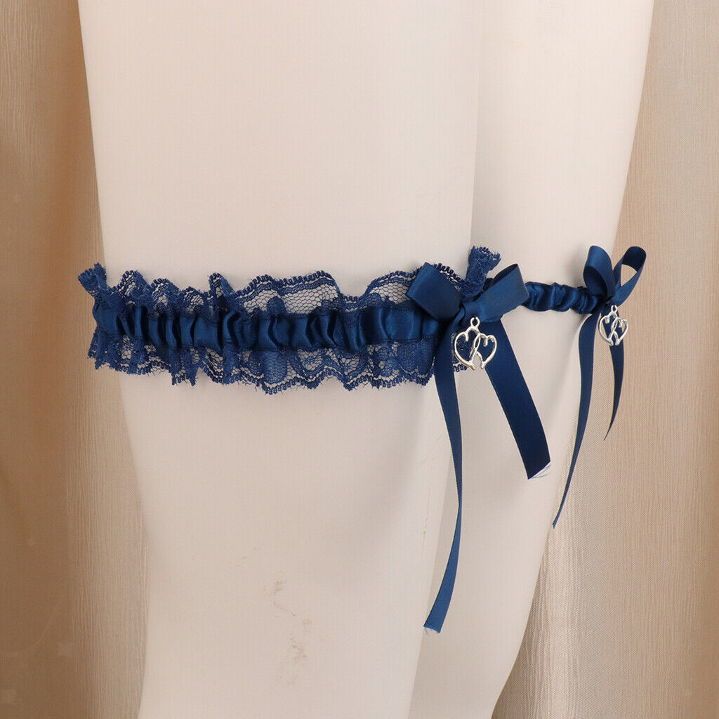 2pcs Wedding Bridal Heart Pendant Lace Bow Garter Leg