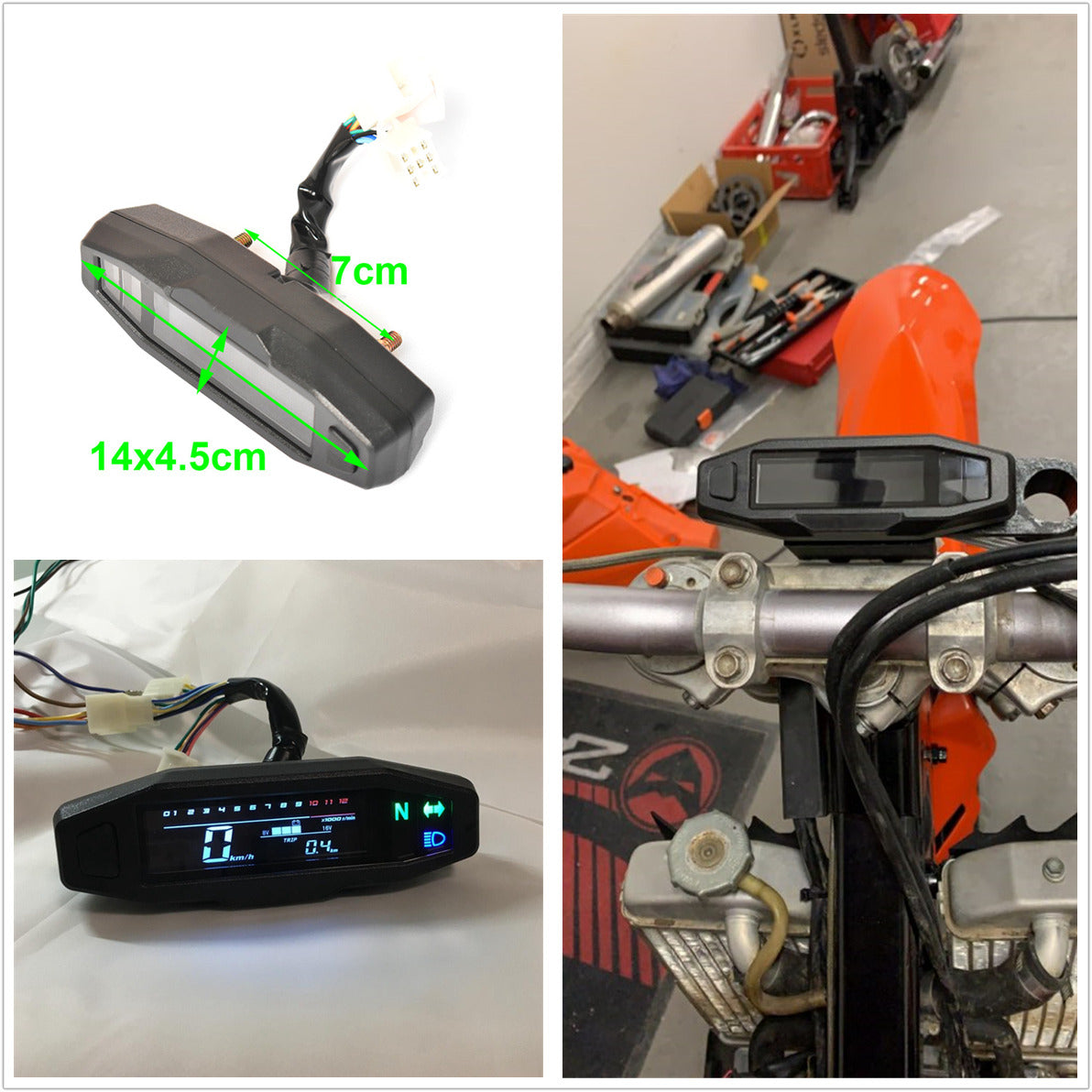 LCD Mini Motorcycle Multi Gauge Speedometer Odometer Tachometer 199KM/H 1200RPM