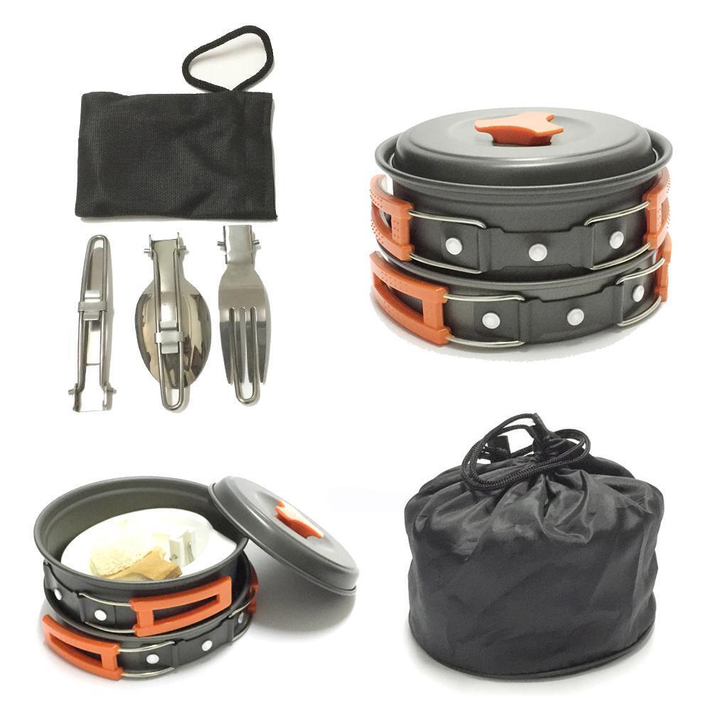 1-2 Person 12pcs Outdoor Camping Hiking Picnic Cookware Bowl Pot Fry Pan