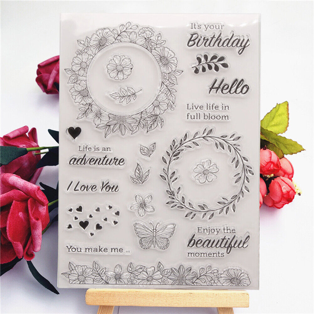 Stamp DIY Silicone Seals Flower Wreath Scrapbooking Card Photo Album Decor
