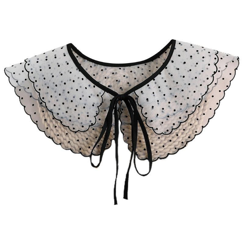 Women Polka Dot Faux Collar Shawl Double Layer Lace-Up Sunscreen Mini Poncho