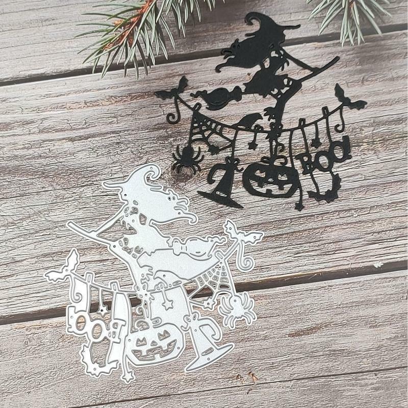 Flying Witch with Bat Garland Metal Cutting Dies Stencil DIY Embossing Template