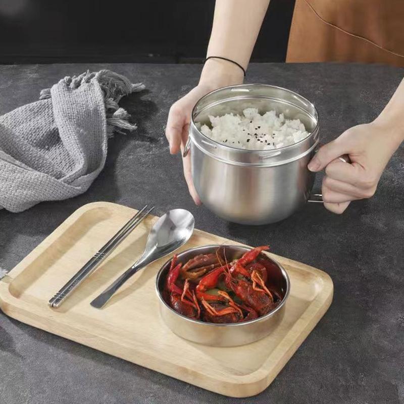 Double-Layer Lunch Box Food Grade Stainless Steel Leak-Proof with Handle Durable