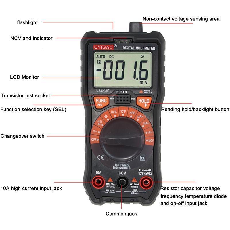 High Accuracy Digital Multimeter Voltmeter Tester 6000 Counts Continuity Tester