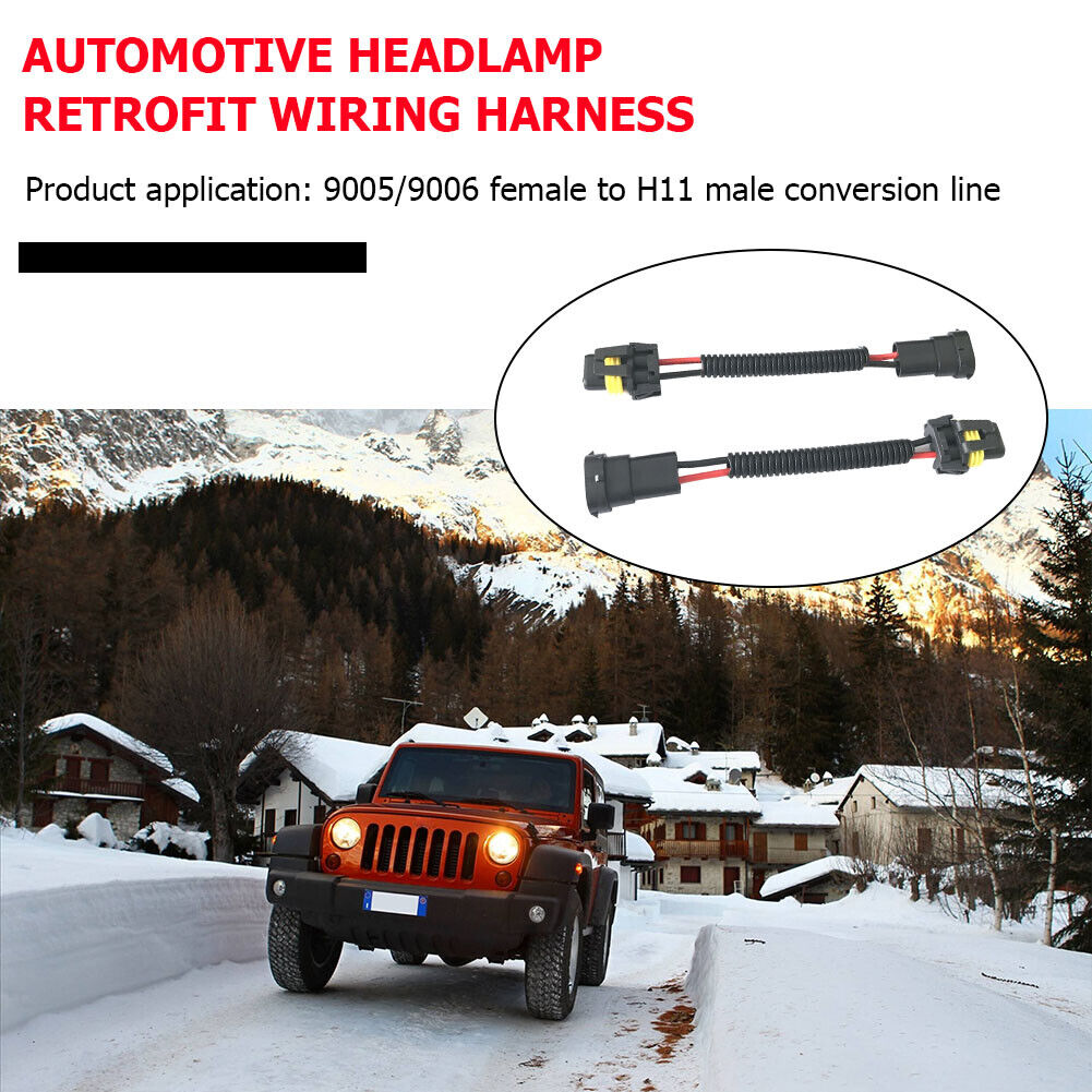 2pcs H11 Male to 9005 9006 Female Wiring Harness Headlight Adapter Socket