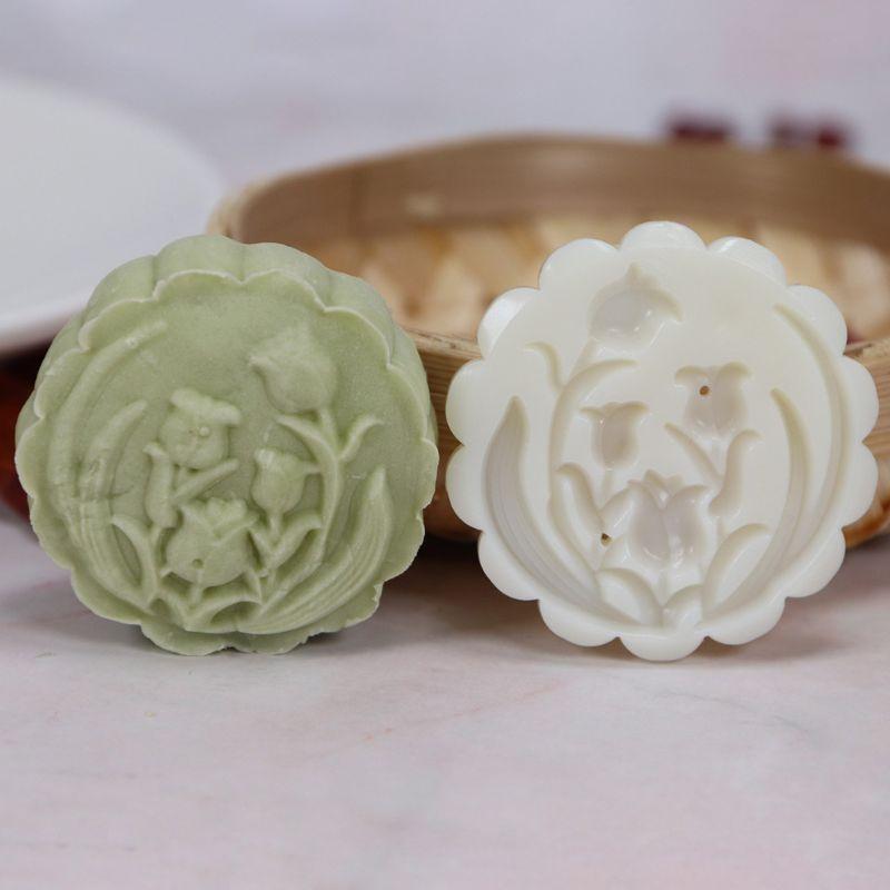 6pcs Hand Press Cookie Stamp Moon Cake Decor Barrel Mooncake Mold 50g Pastry DIY