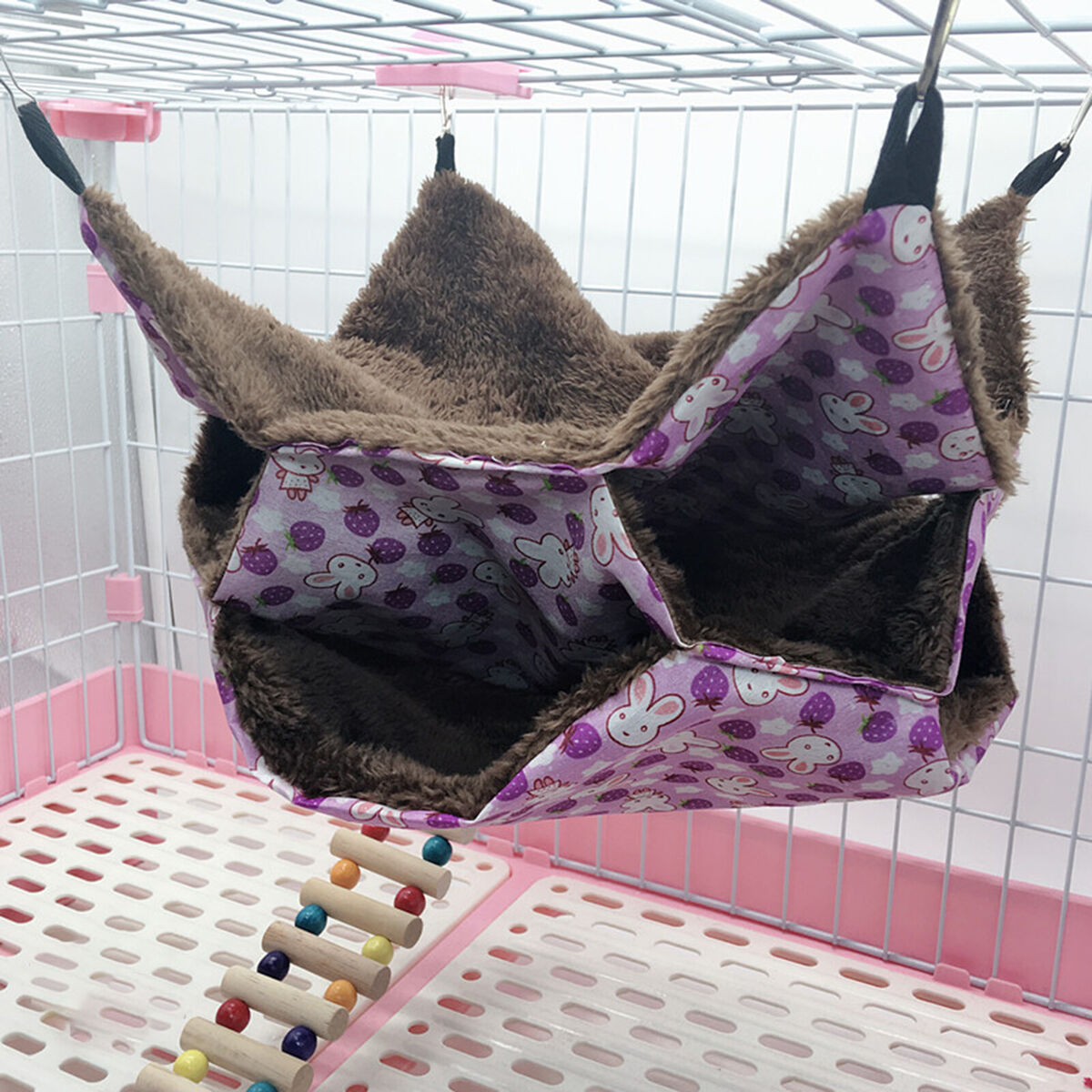 Small Animal Hammocks Warm Plush Hanging Pet 3 Layers Hideout (Purple)