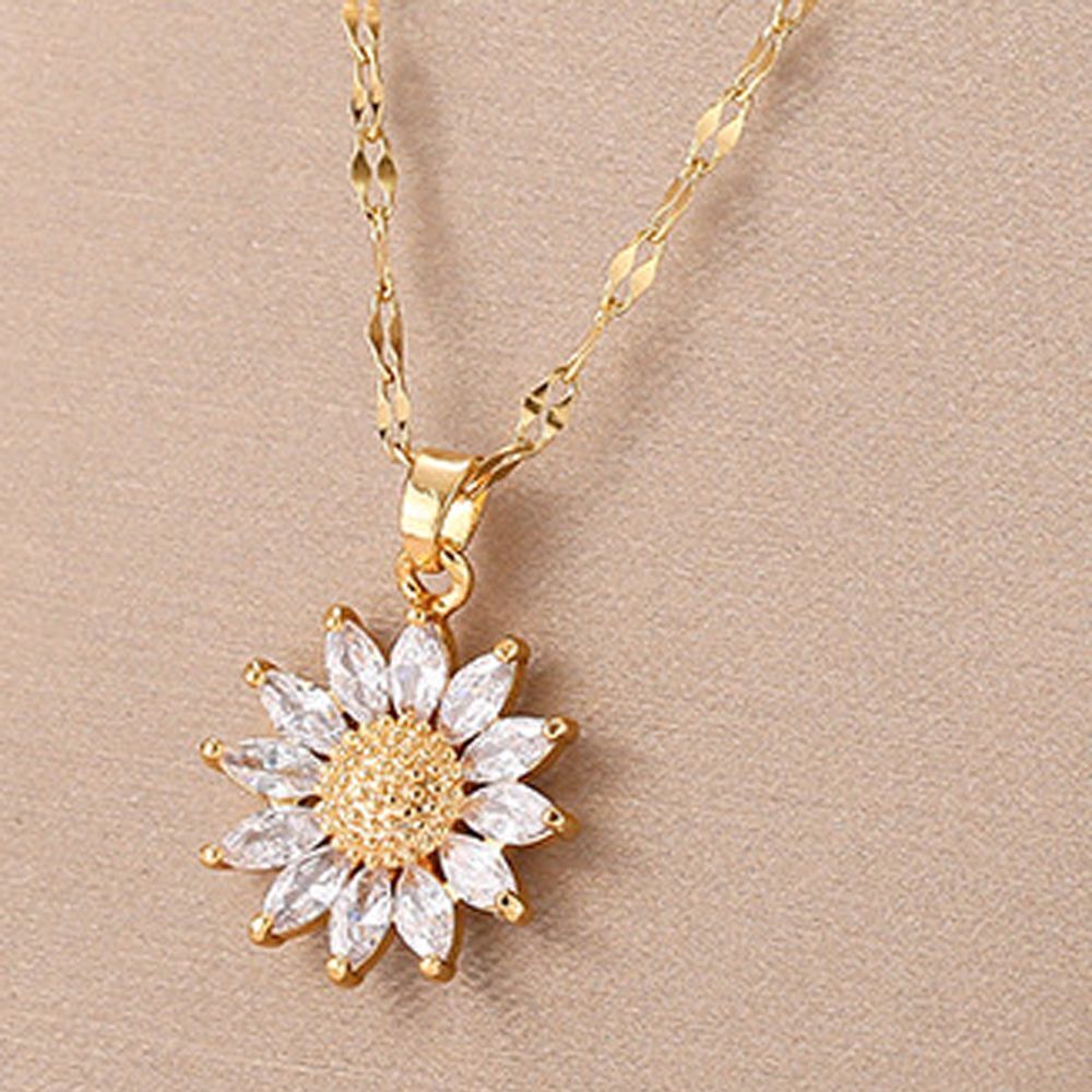 Jewelry Crystal Luxury Titanium Steel Sunflower Necklace Zircon Pendant Choker