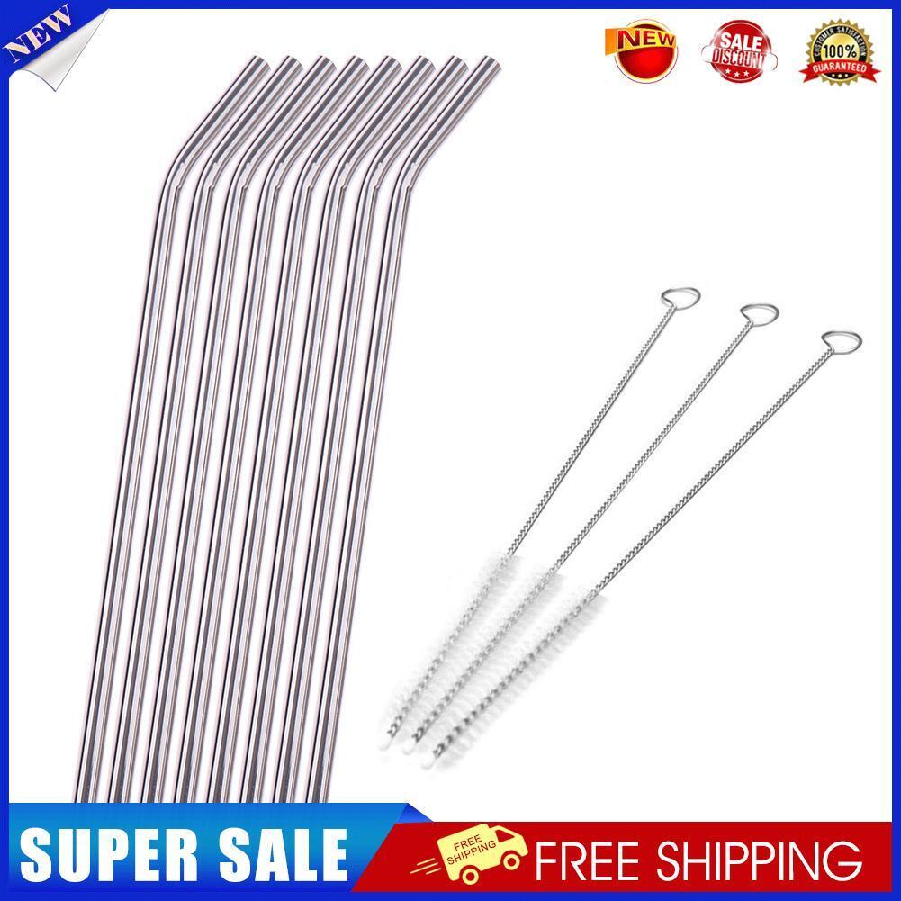 8Pcs Stainless Steel Metal Drinking Straw Straws with 3 Cleaner Brush Kit