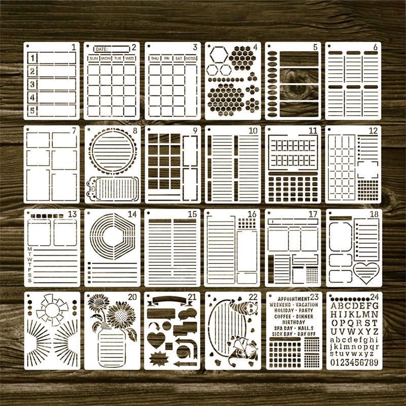 Ultimate Productivity Journal Stencil for Calendars Lists Letters Numbers 24PCS