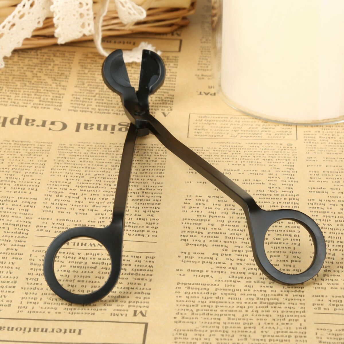 1pc Black Candle Wick Oil Lamp Trimmer Stainless Scissors Snuffers Cutter Tool