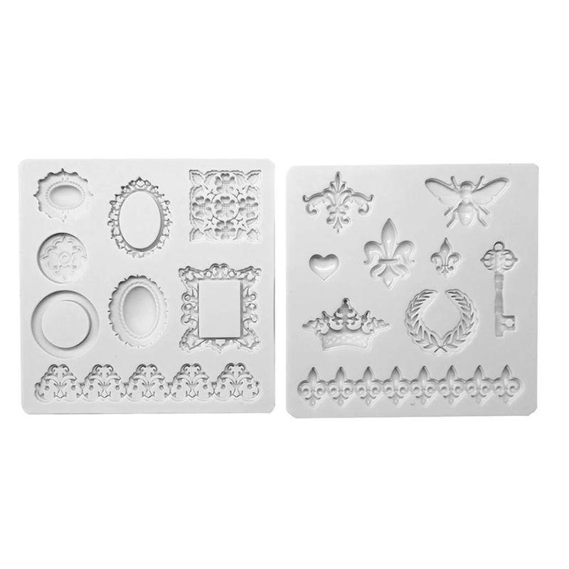 2PCS Baroque Style Lace Fondant Silicone Mold for Cake Cupcake Jewelry Decor