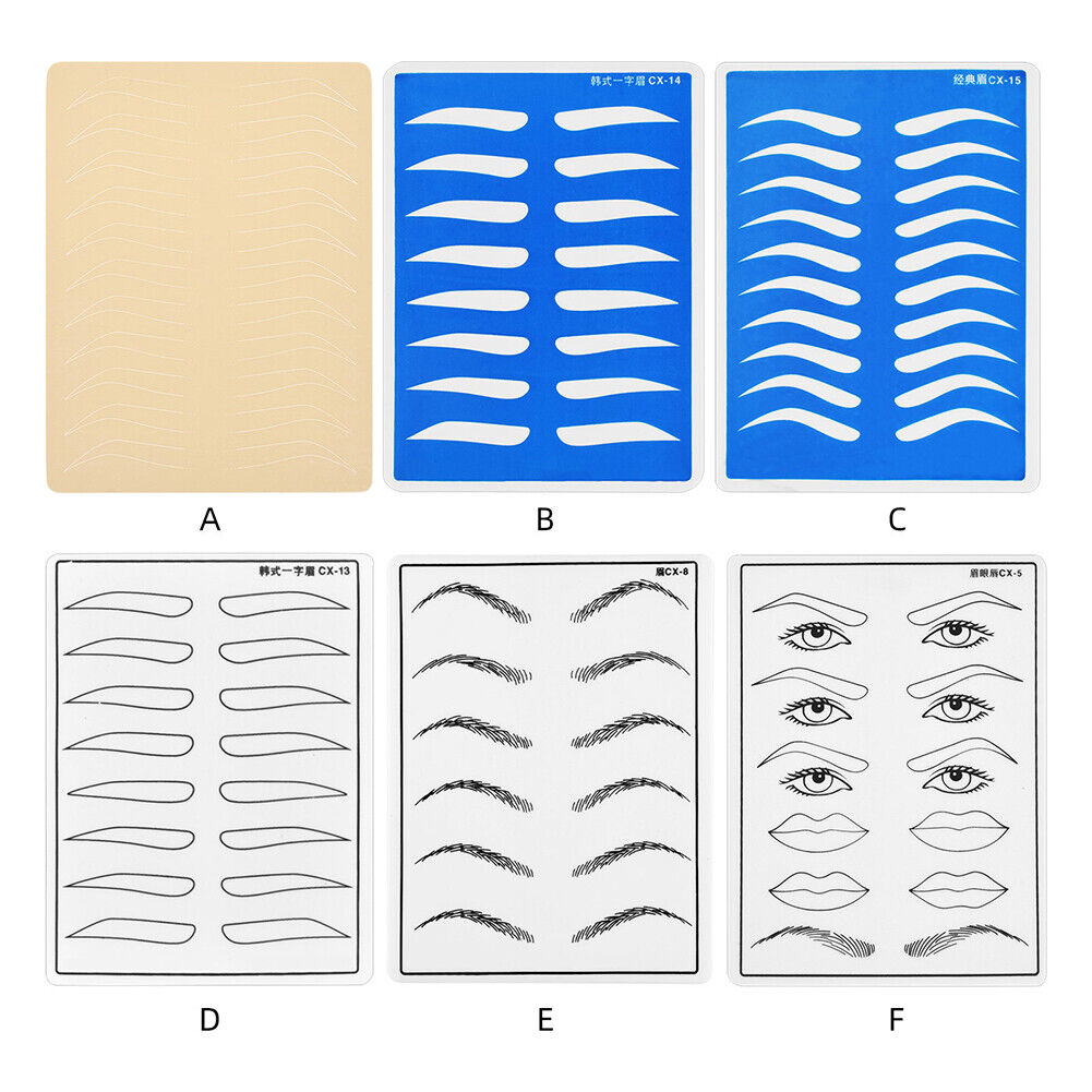 6pcs Set Tattoo Practice Skin Permanent Makeup Eyebrows Beginner Training