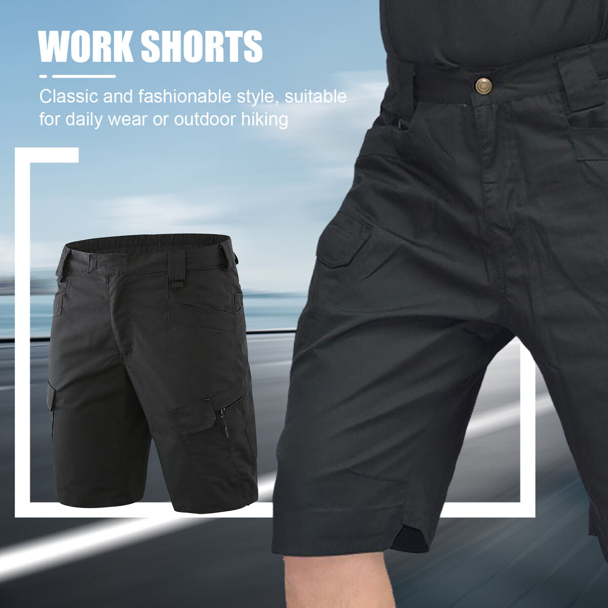 Men Cargo Shorts - Quick Dry Multi-Pocket Waterproof Fishing Shorts (L)