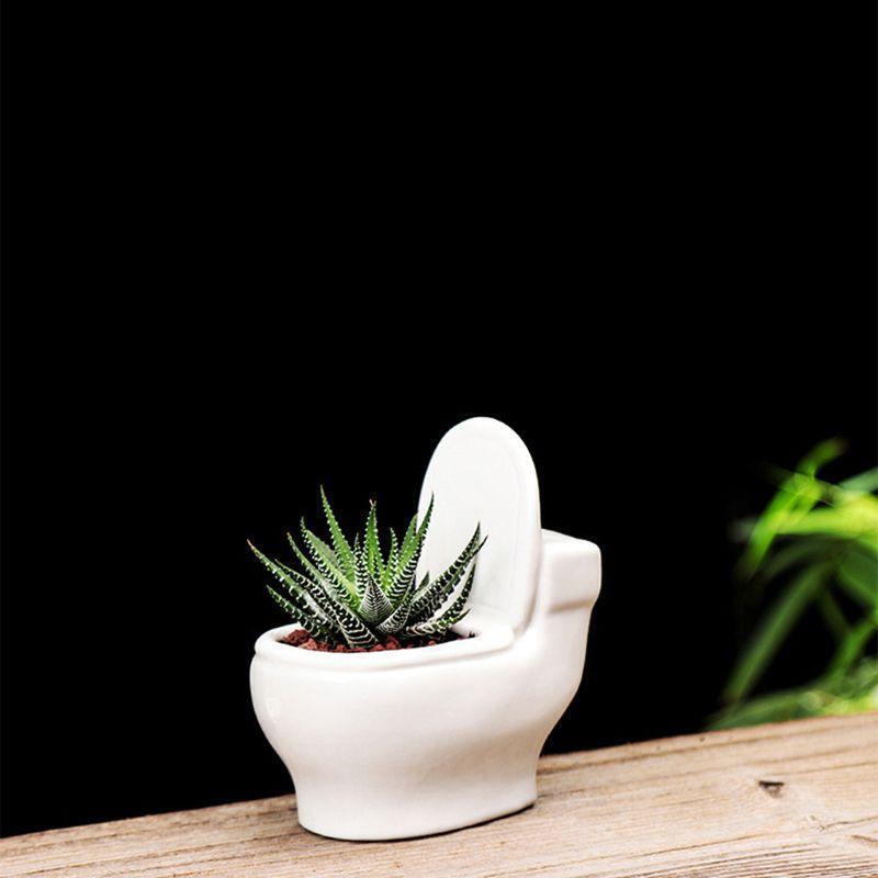 Creative Mini Toilet Shape Fleshy Ceramic Flowerpot Garden Home Decor Flower Pot