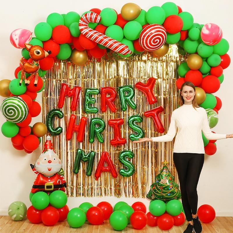 203pcs/set Merry Christmas Balloons Santa Claus Elk Tree Star Latex Foil Balloon