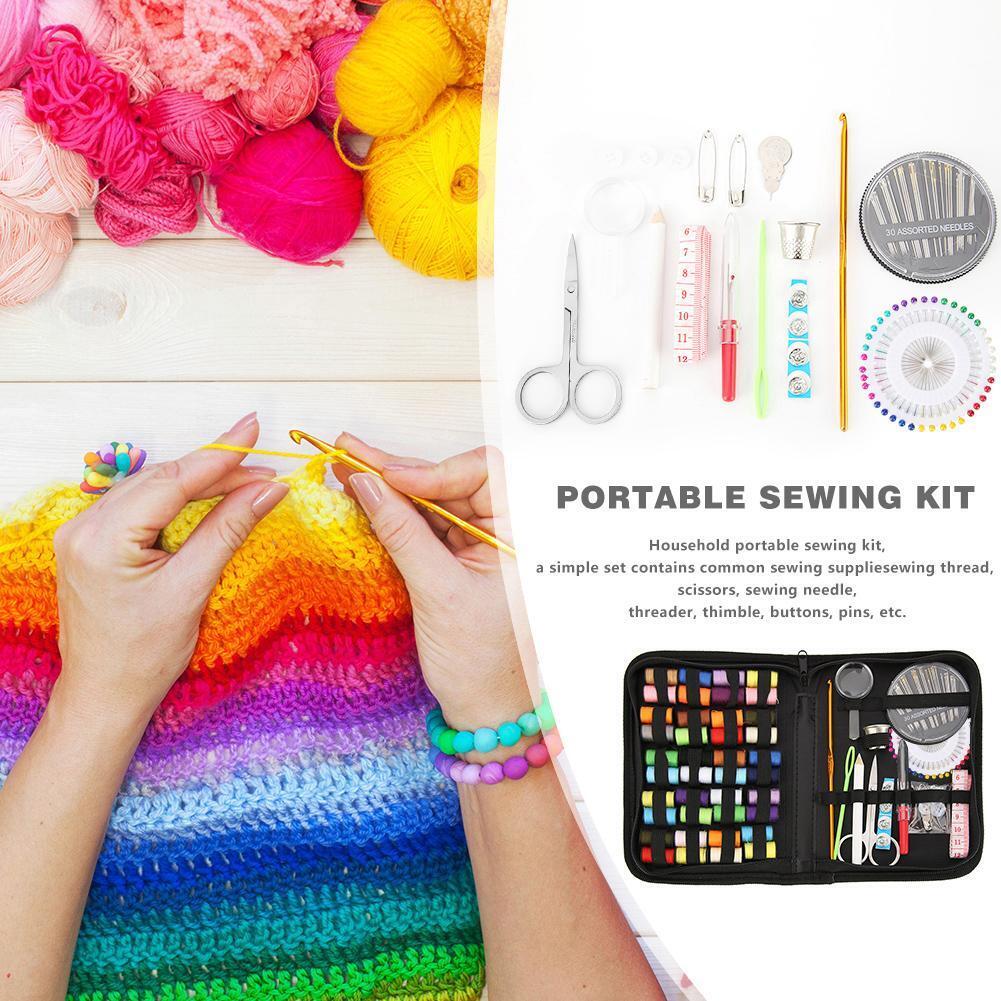 128pcs/set Portable Travel Sewing Box Knitting Needles Tool Quilting Thread