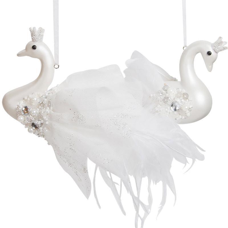 Christmas Swan Pendant 2 Pack White Xmas Tree Hanging Art Ornament