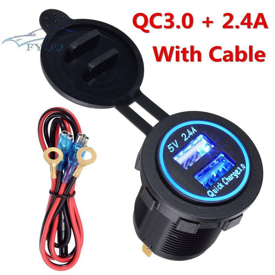 Dual USB Charger Socket Quick Charge 3.0 / 2.4A Port For Car Marine Rv Mobile