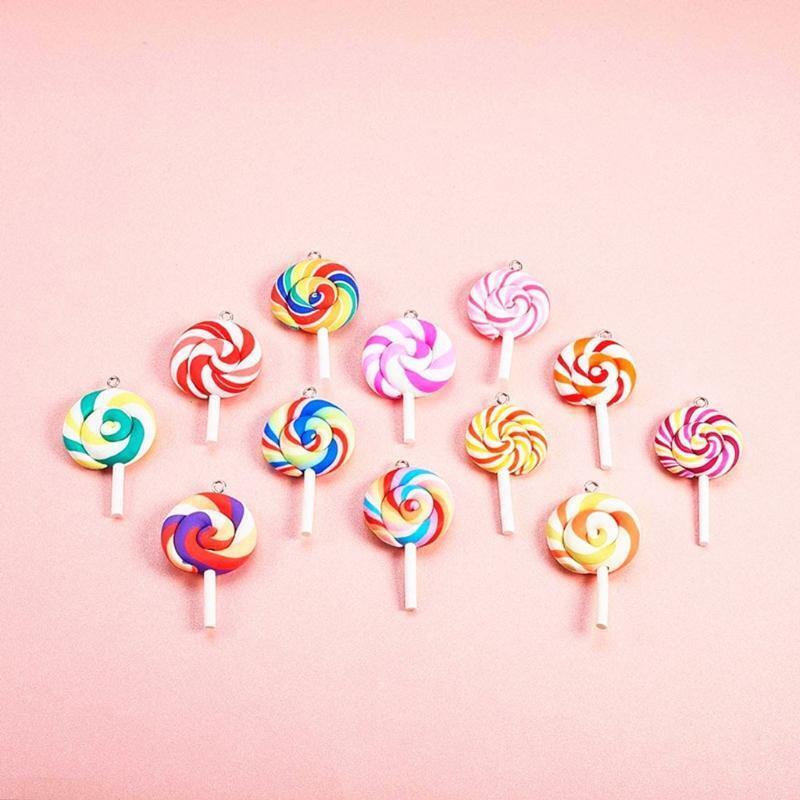 100Pcs Colorful Lollipops Pendant Charms Big Size Rainbow Swirl Lollipop Crafts