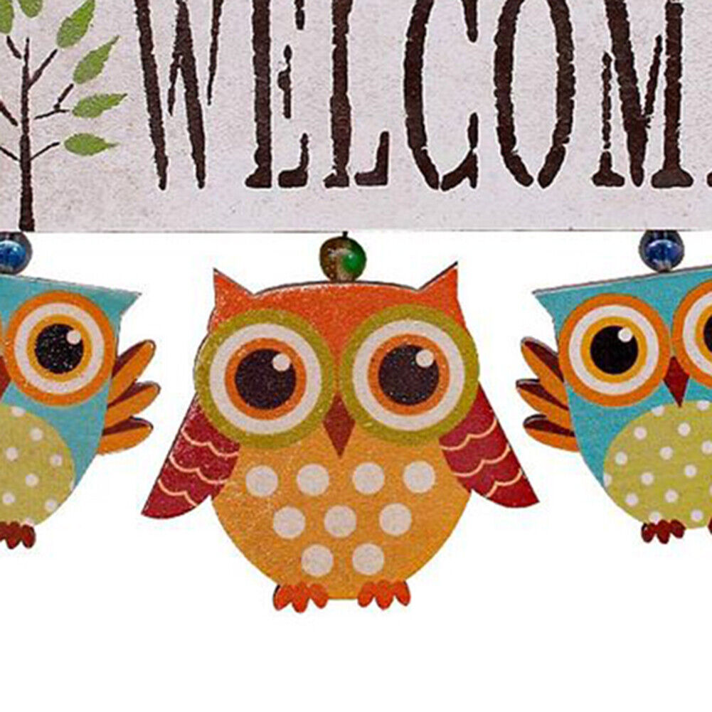Wooden Welcome Owl Door Sign Pendant Hanging Home Wall Decor (White)