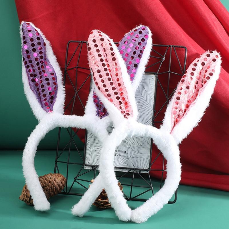 Children Bunny Ear Hair Band Flannel Glitter Slice Hairband Girl Rabbit Ornament