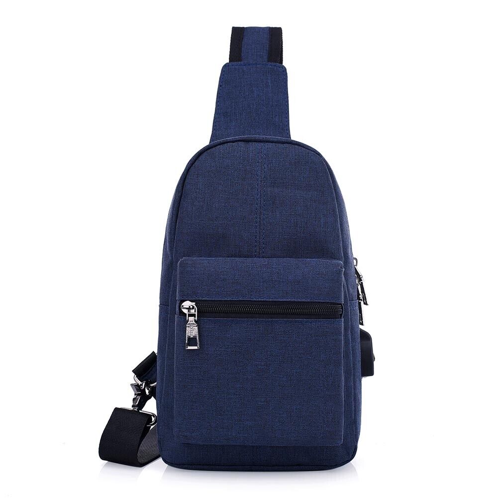 Fashion Men Messenger Bags Breathable Cross Body Charging Line Bags(Blue)-1