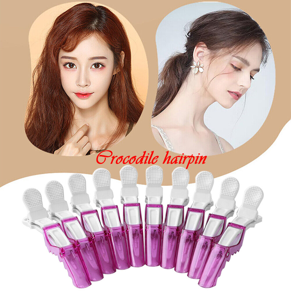 10pcs Plastic Salon Hair Clip Set Hairdressing Crocodile Hair Grip (Pink)