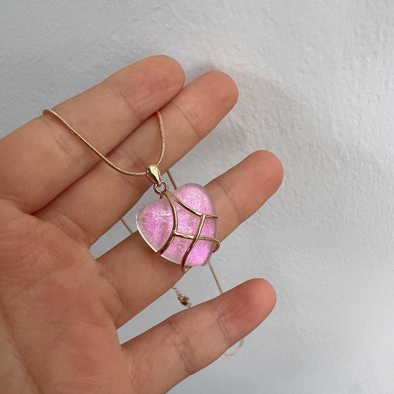 Pink Diamond Castle Heart Necklace Fashion Simple Temperament Clavicle Chain
