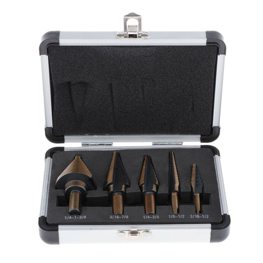 5x Step Drill Bit HSS Spiral Grooved Cutting Drill for Woowork with Case