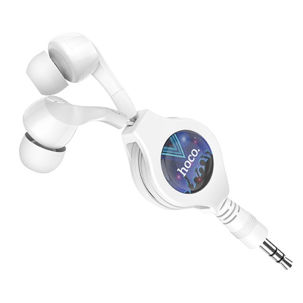 HOCO M68 Retractable Wired Earbuds 3.5mm In Ear Earphones NO Mic (White)