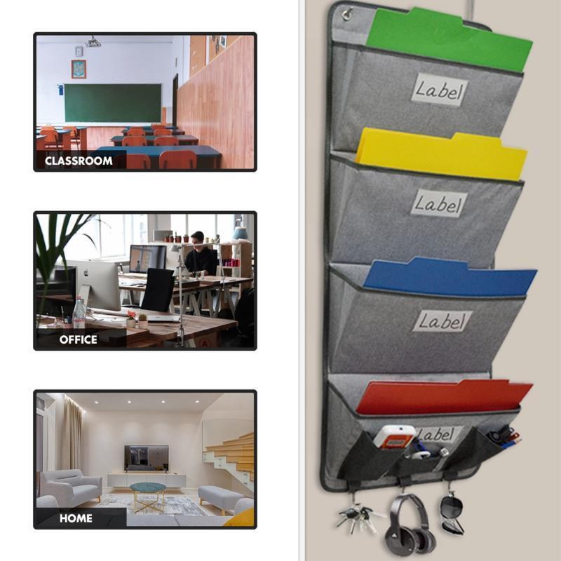 Punch-free Door Wall Hanging File Mail Organizer Bag with 2 Metal Hanging Hooks