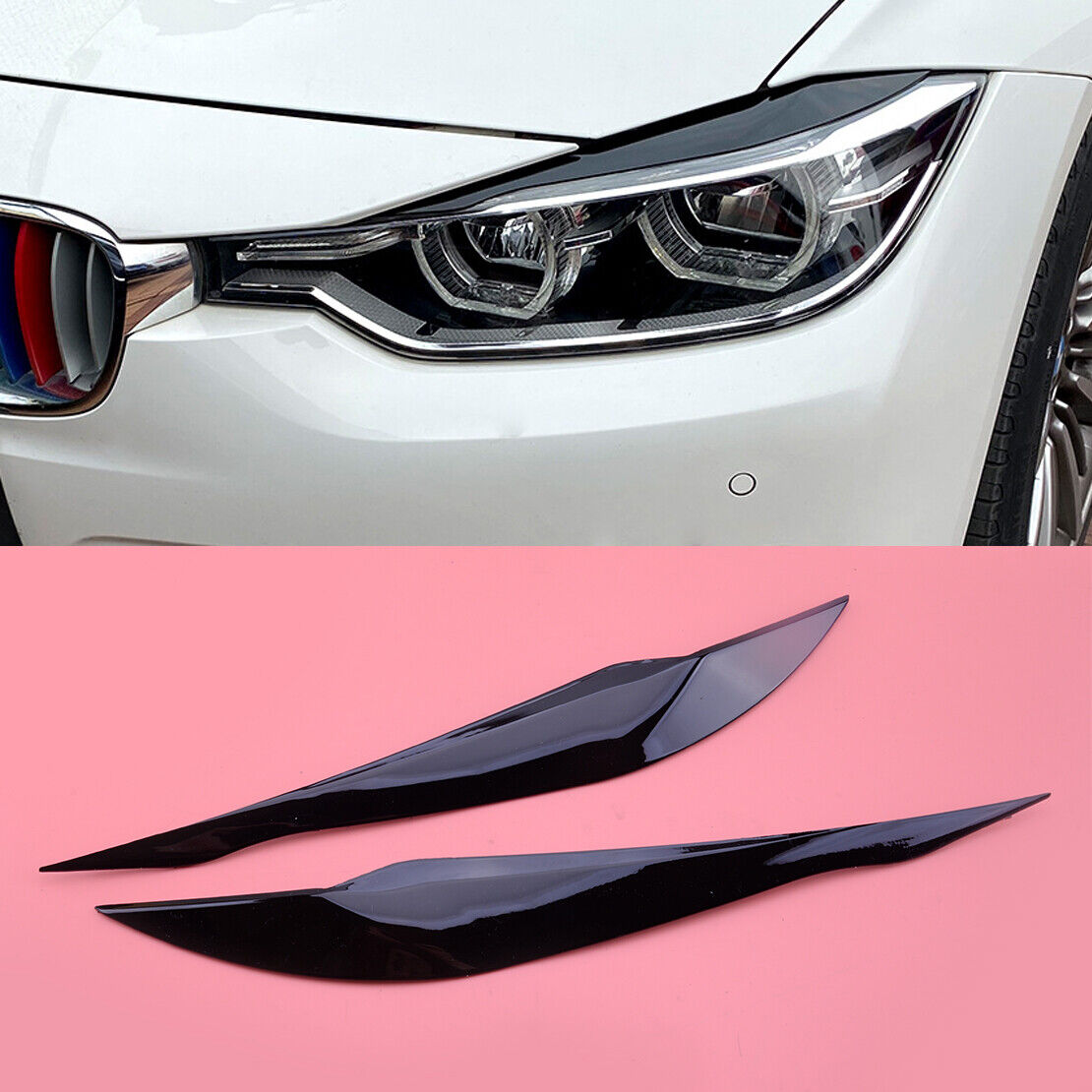 Gloss Black Headlight Eyebrows Eyelid Cover fit for BMW F30 F31 318i 12-18 New