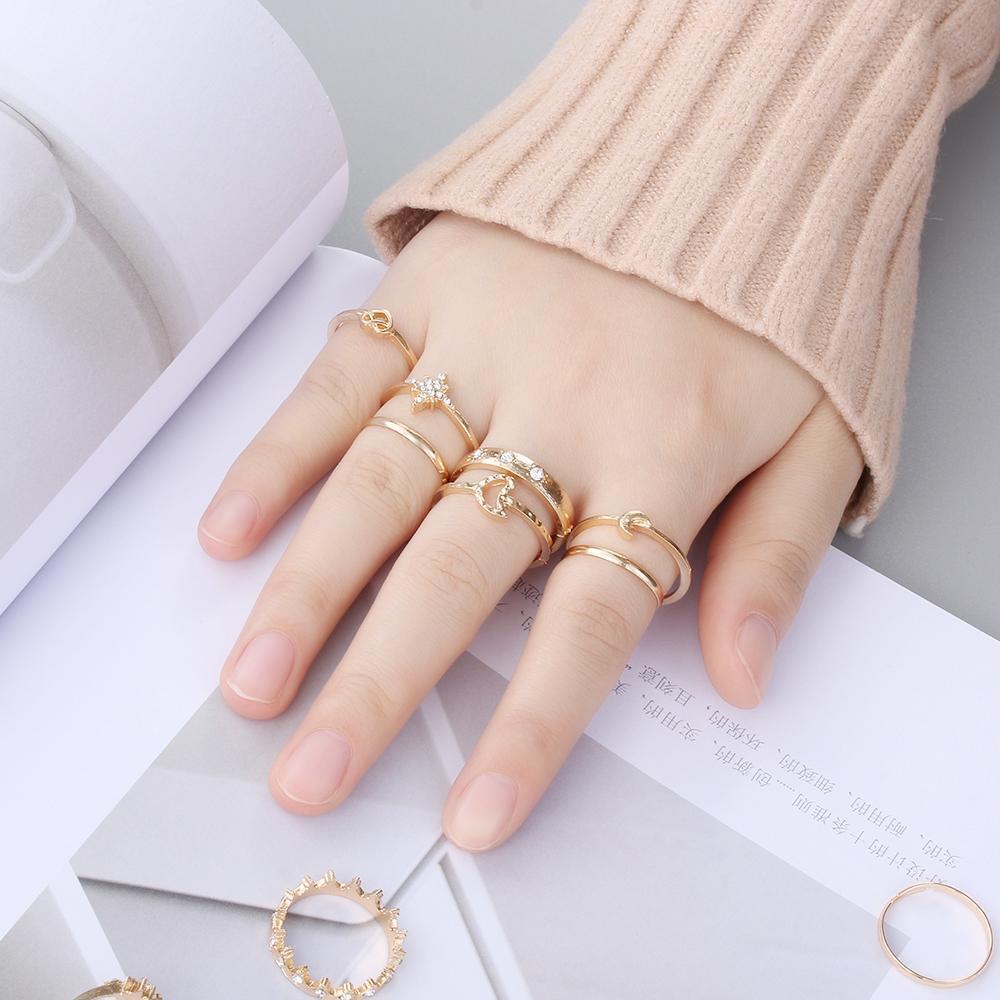 Jewelry Accessories Knuckle Midi Crown Finger Rings Opal Rings Set Moon Star
