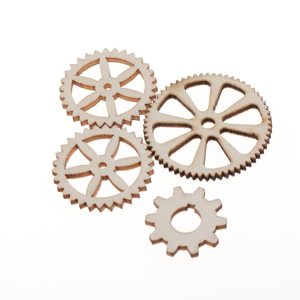 100 Pieces Mixed Size Hollow Gear Unfinished Wooden Pieces Embellishments