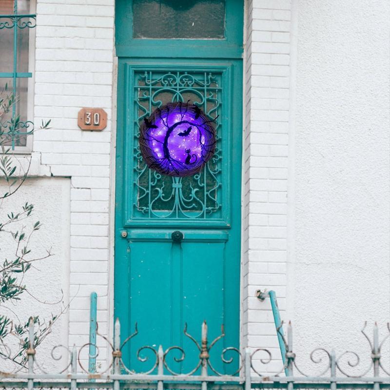 Bat Cat Wreath Halloween Horror Party Haunted House Garden Household Decoration