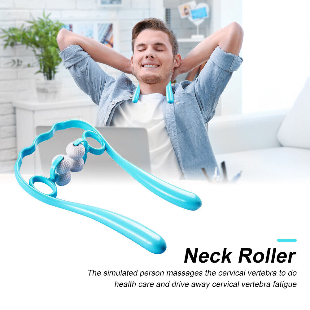 4 Ball Neck Pain Relief Massager Dual Trigger Therapy Hand Roller (Blue)