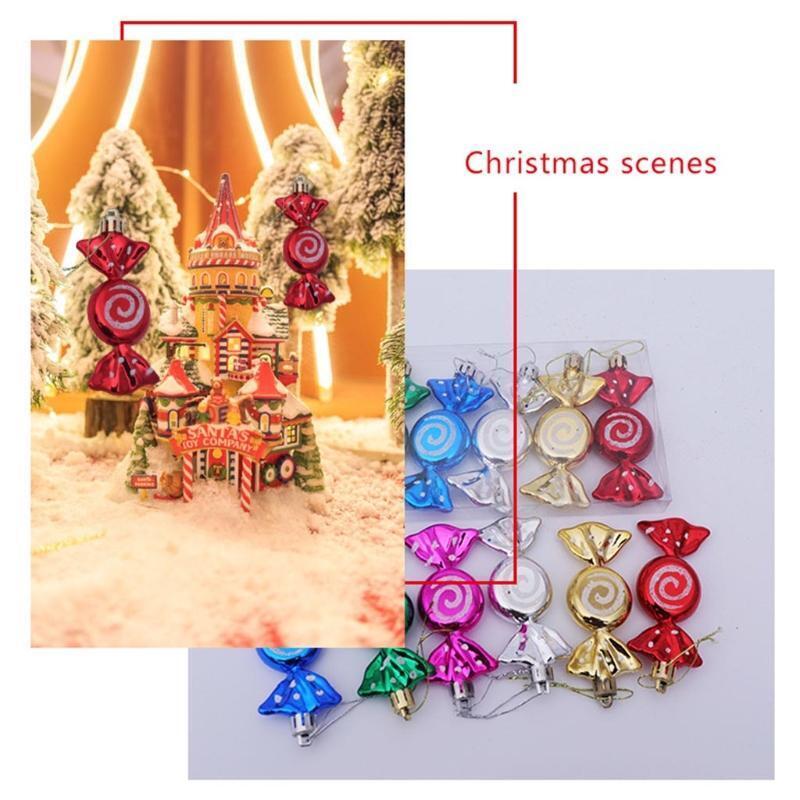 6 Pcs/box Electroplate Painted Candy Prop Xmas Tree Pendant Decoration for Party