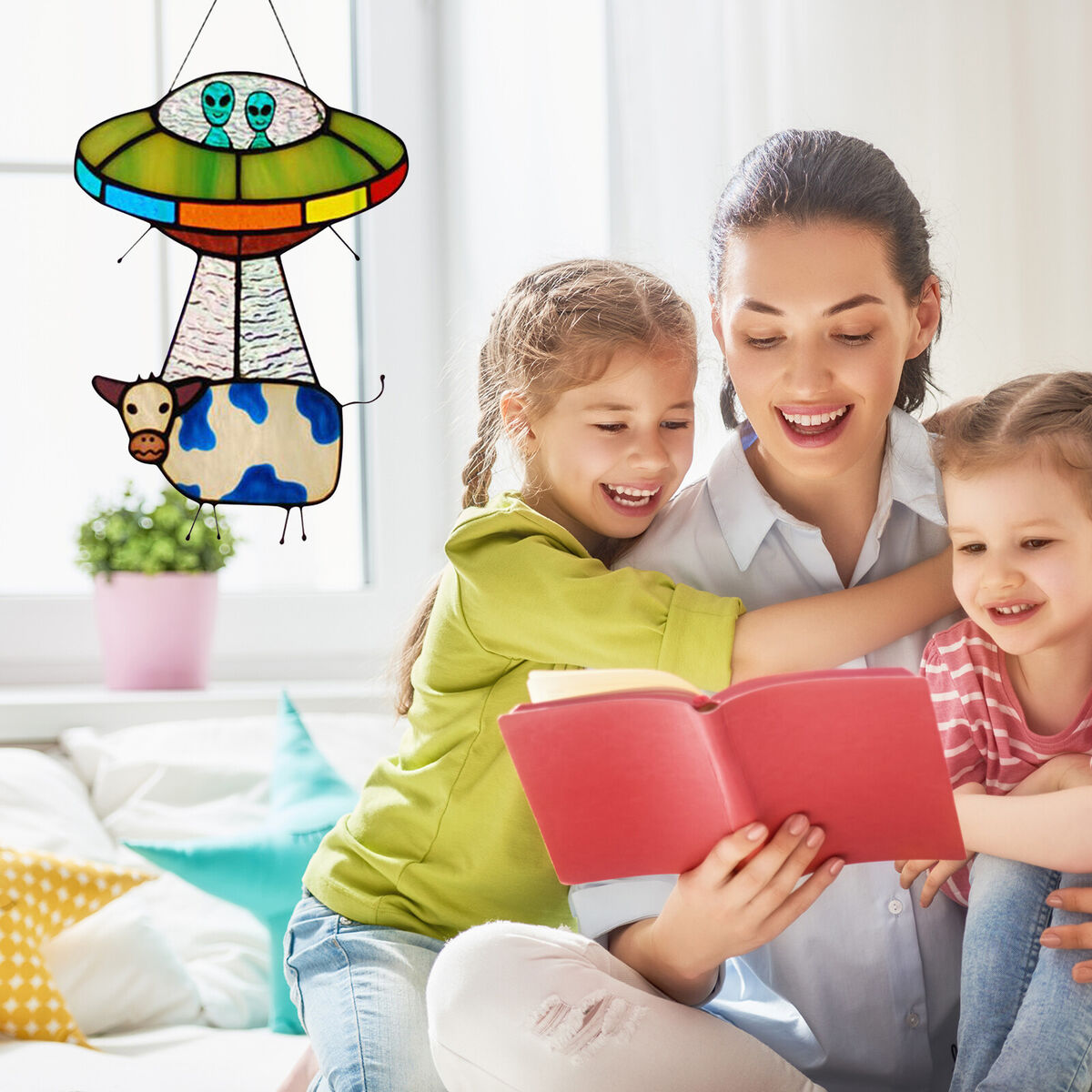 UFO Alien Cow Sign Cute Window  Hanger for Kids Bedroom Doors