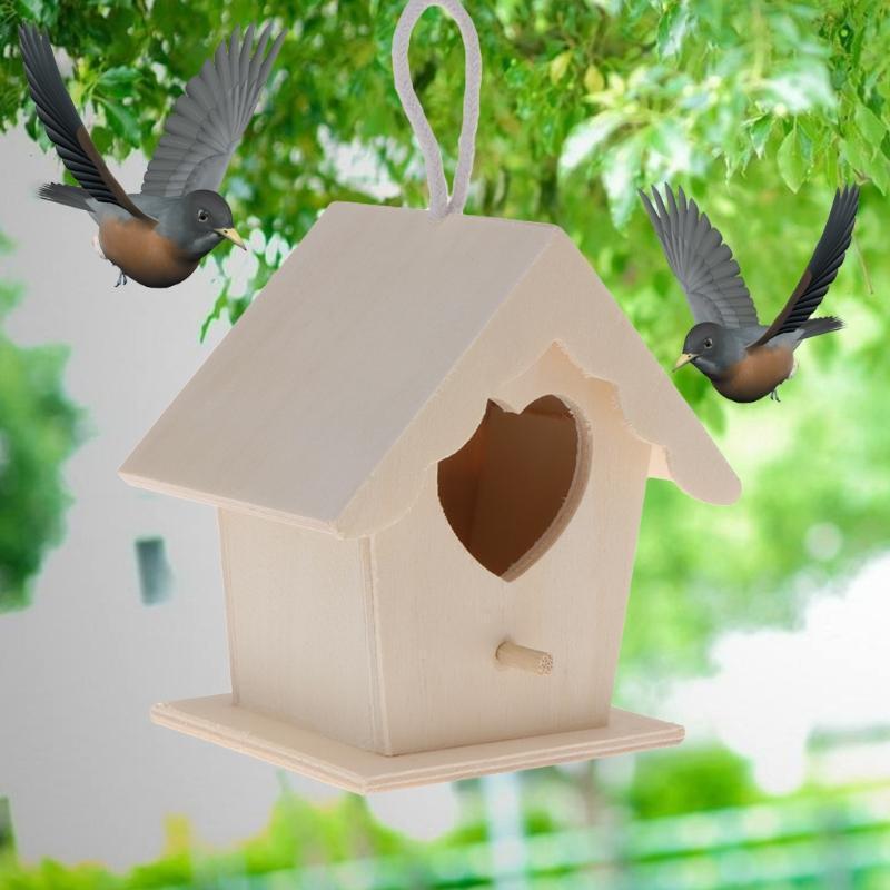 Bird Nest Natural Wood House DIY Creative Heart Shaped Parrot Parakeet Hanging