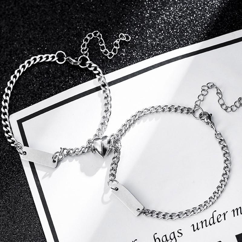 2pcs Niche Heart Magnet Attract Couple Bracelets Love Charm Bracelets Jewelry