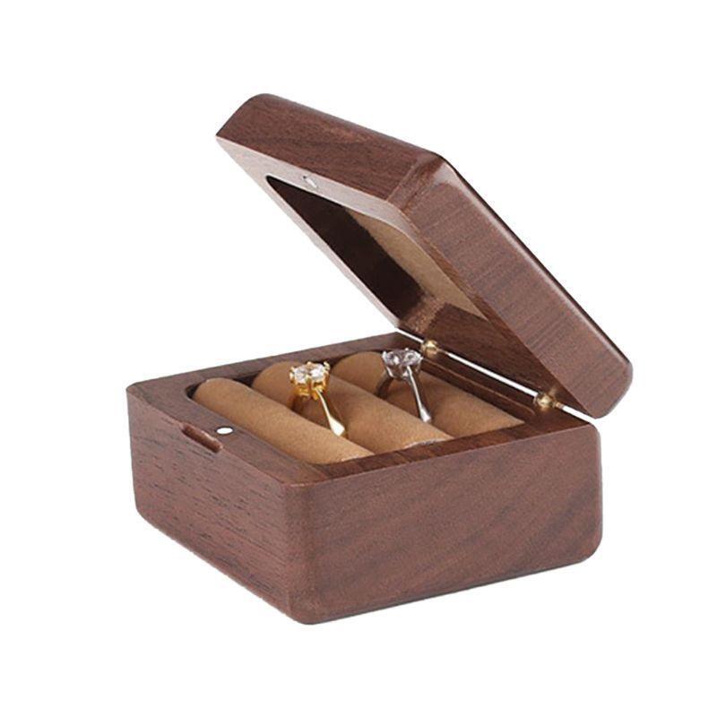 Ring Storage Case Trays Wooden Double Ring Box  Jewelry Box Wedding Gift