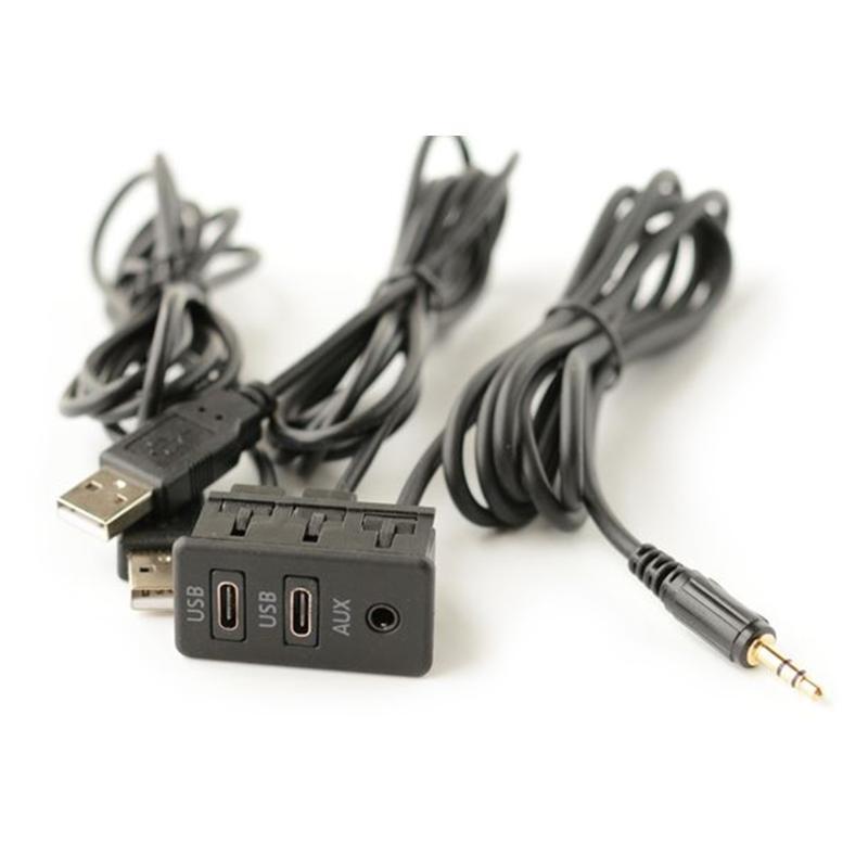 Vehicle Extension Panel Cable Dual Type-C Aux Interface Power Adapter for Phone